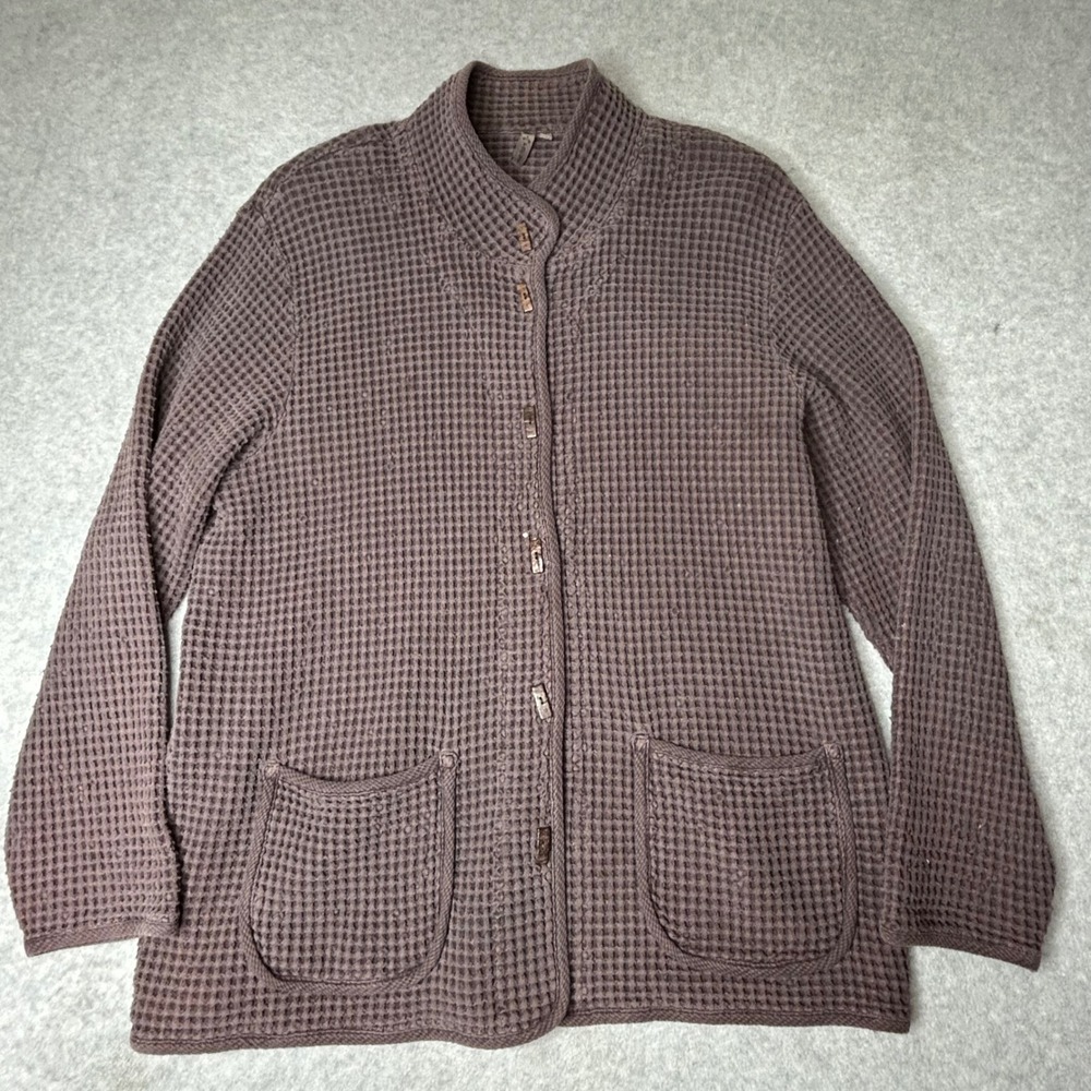 Focus Women's Cardigan Sweater Button Front Waffle Knit Pockets‎ Lagenlook L